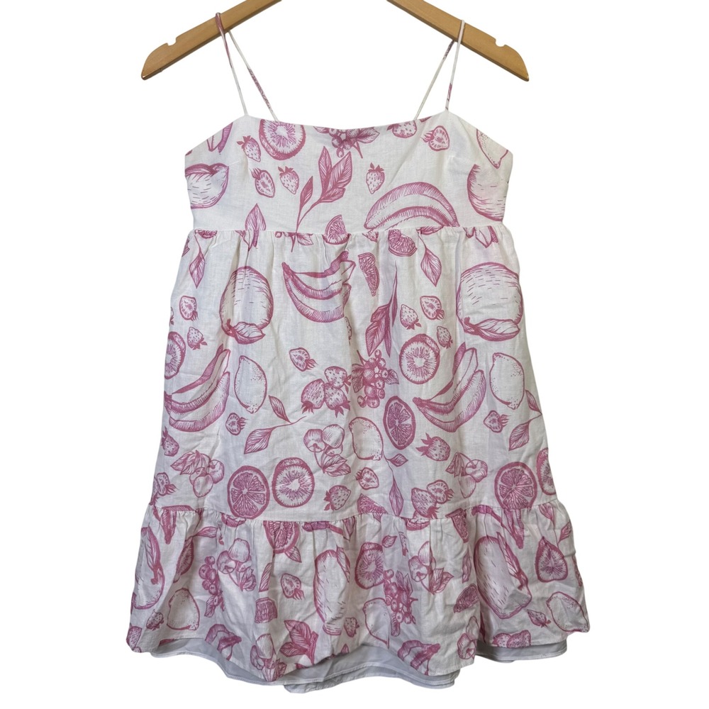 Amanda Uprichard Womens Mini Dress Medium Babydoll Pink Fruit Strappy Adjustable